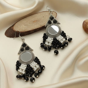 macrame mirror dangler bead earrings with seed beads