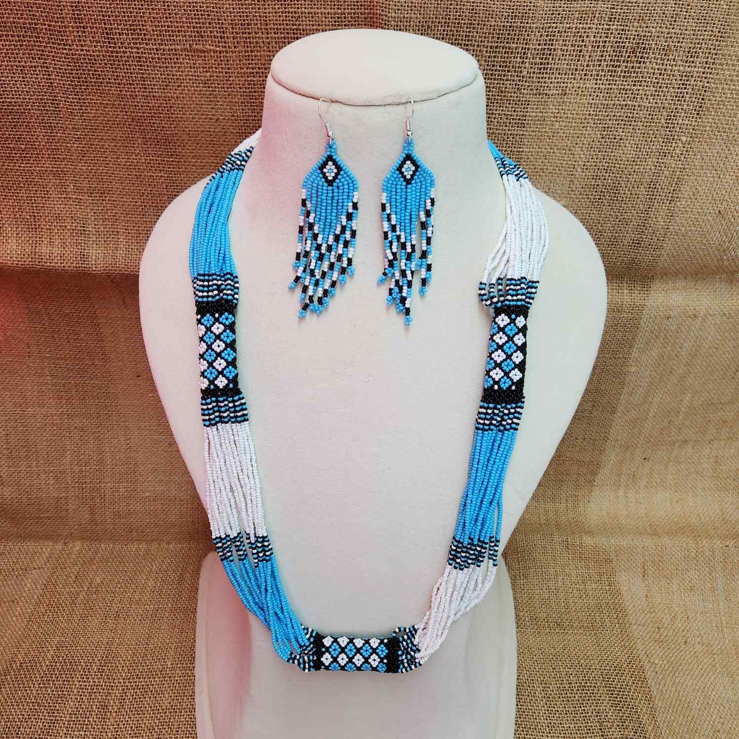 bead loom necklace long necklace layer necklace geometric design party necklace for saree formal wear statement necklace set