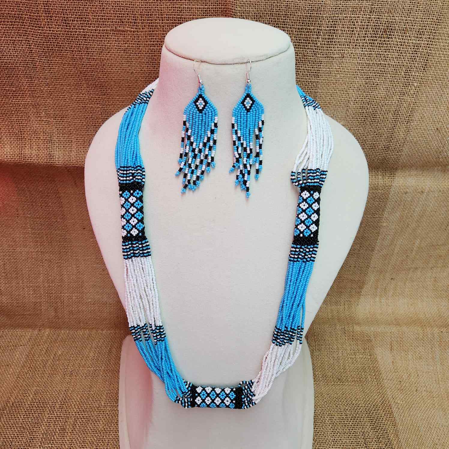 bead loom necklace long necklace layer necklace geometric design party necklace for saree formal wear statement necklace set