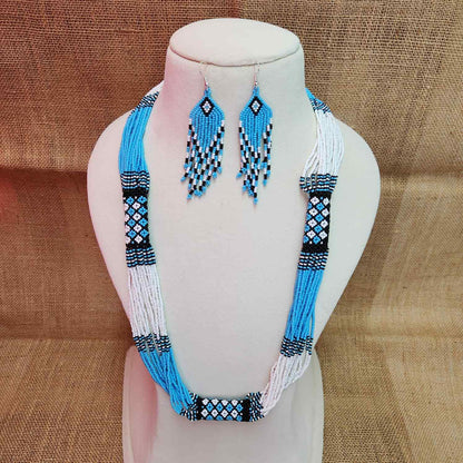 bead loom necklace long necklace layer necklace geometric design party necklace for saree formal wear statement necklace set