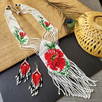 floral design bead necklace white red layered necklace dangler party wear occasion wedding mehndi sangeet haldi jewellery