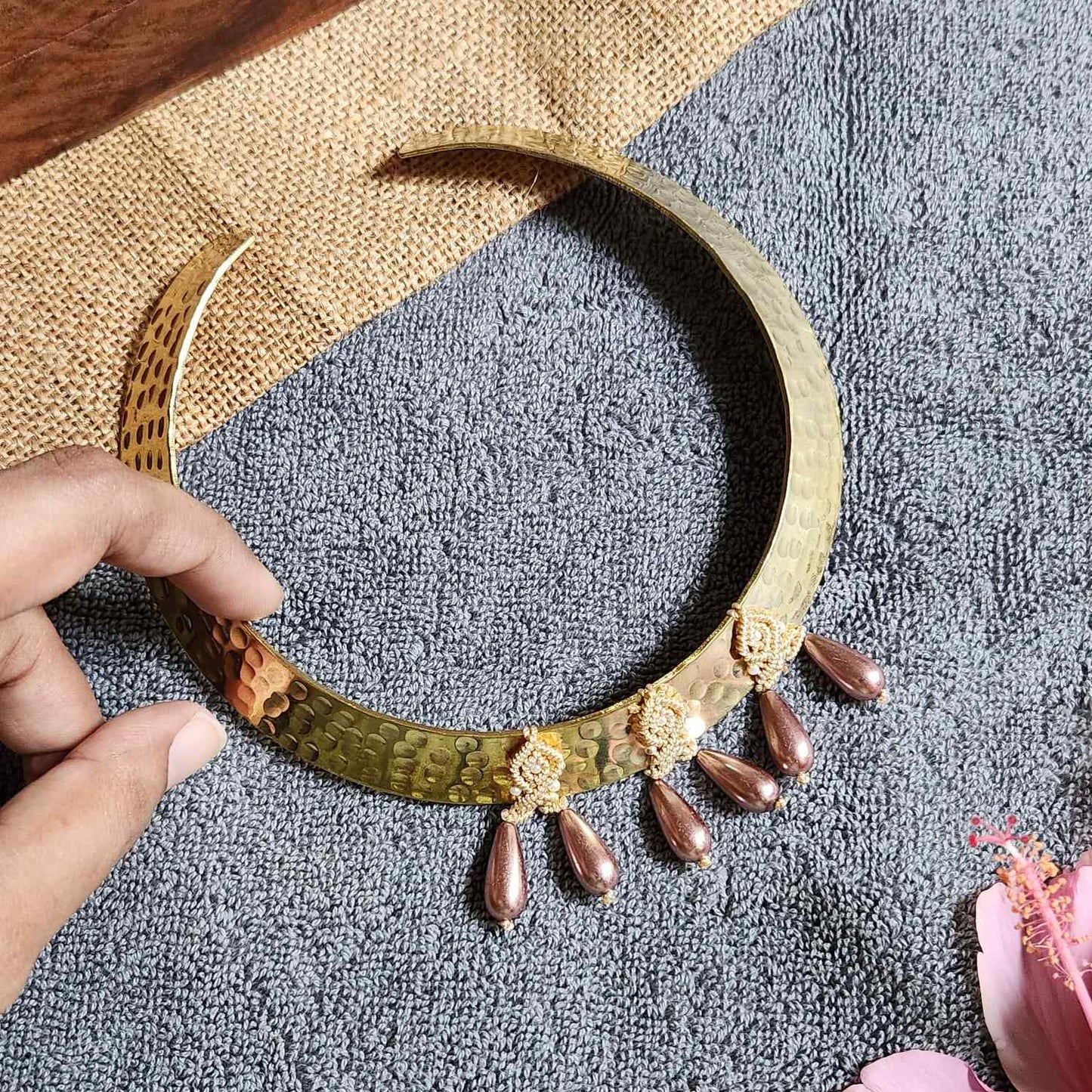 brass necklace hasli jewellery stone pearl daily-wear party necklace wedding shaadi sangeet mehendi reception jewellery bride