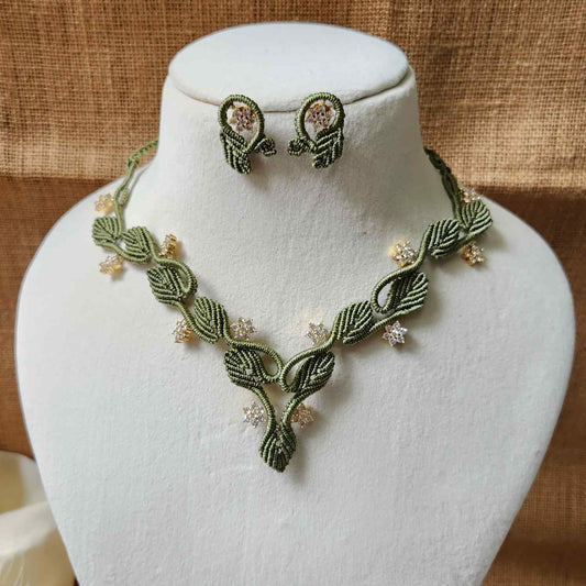 AD jewellery necklace stud earrings party wear formal office green jewellery floral necklace stone necklace set