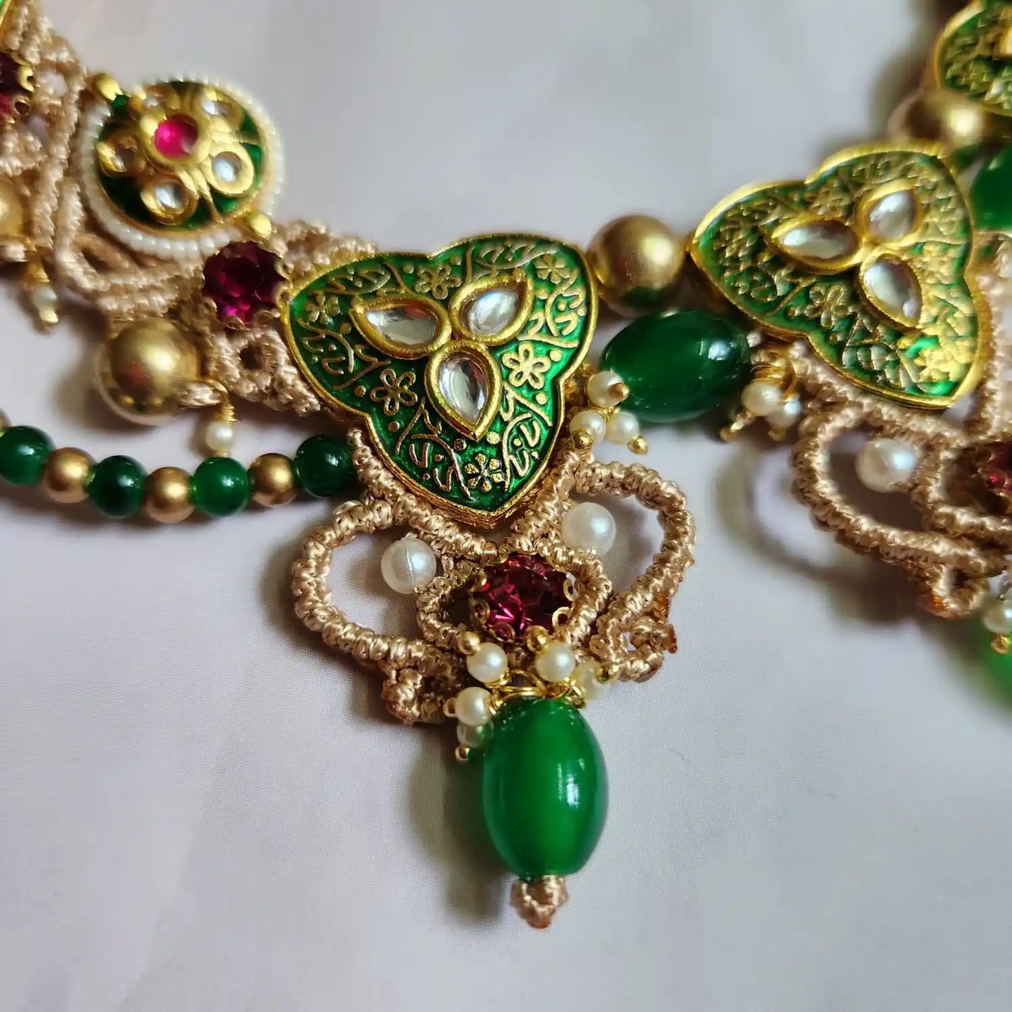 kundan necklace meenakari wedding party-wear necklace gold necklace floral necklace
