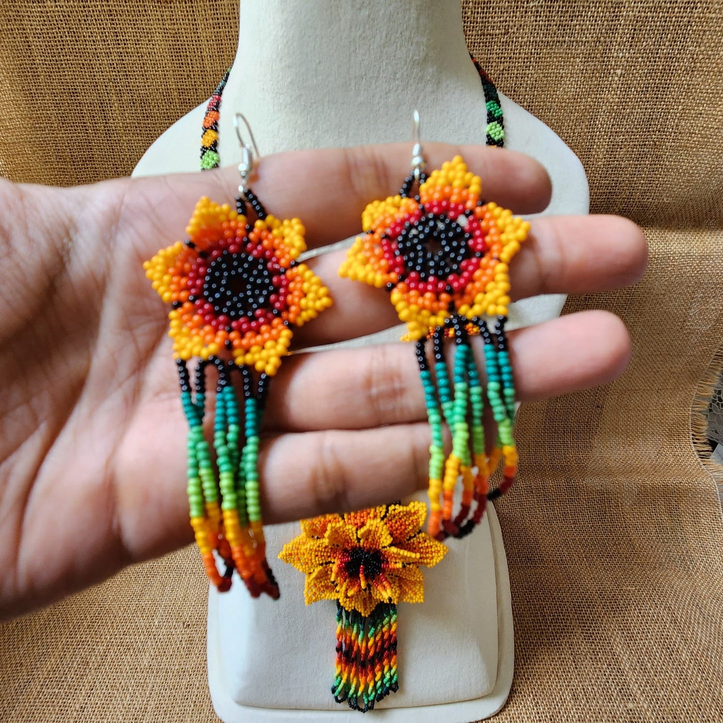 bead necklace flower necklace 3D necklace leaf green leaves haldi necklace set flower earrings yellow necklace