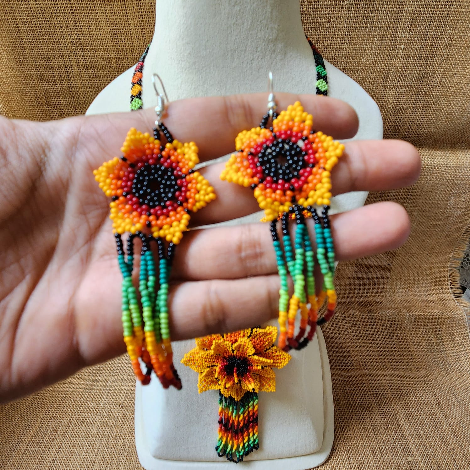 bead necklace flower necklace 3D necklace leaf green leaves haldi necklace set flower earrings yellow necklace