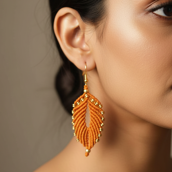 Taruni ochre brass bead macrame earrings
