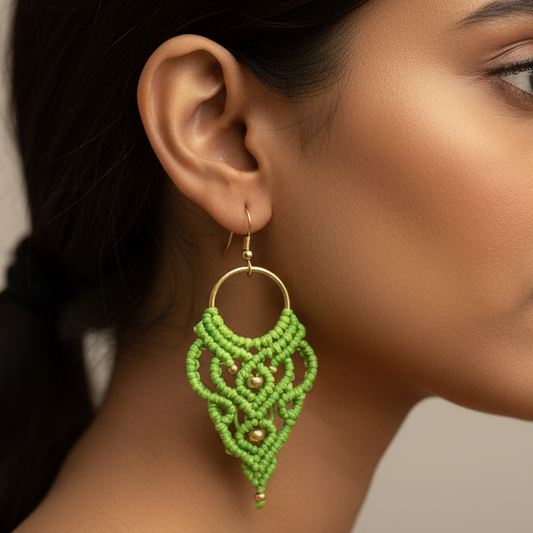 Karuna light green macrame bead earrings