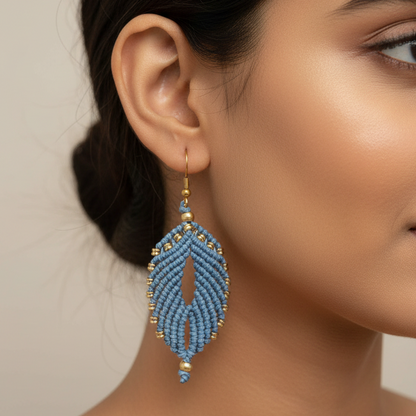 Taruni blue brass bead macrame earrings