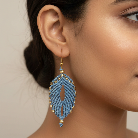 Taruni blue brass bead macrame earrings