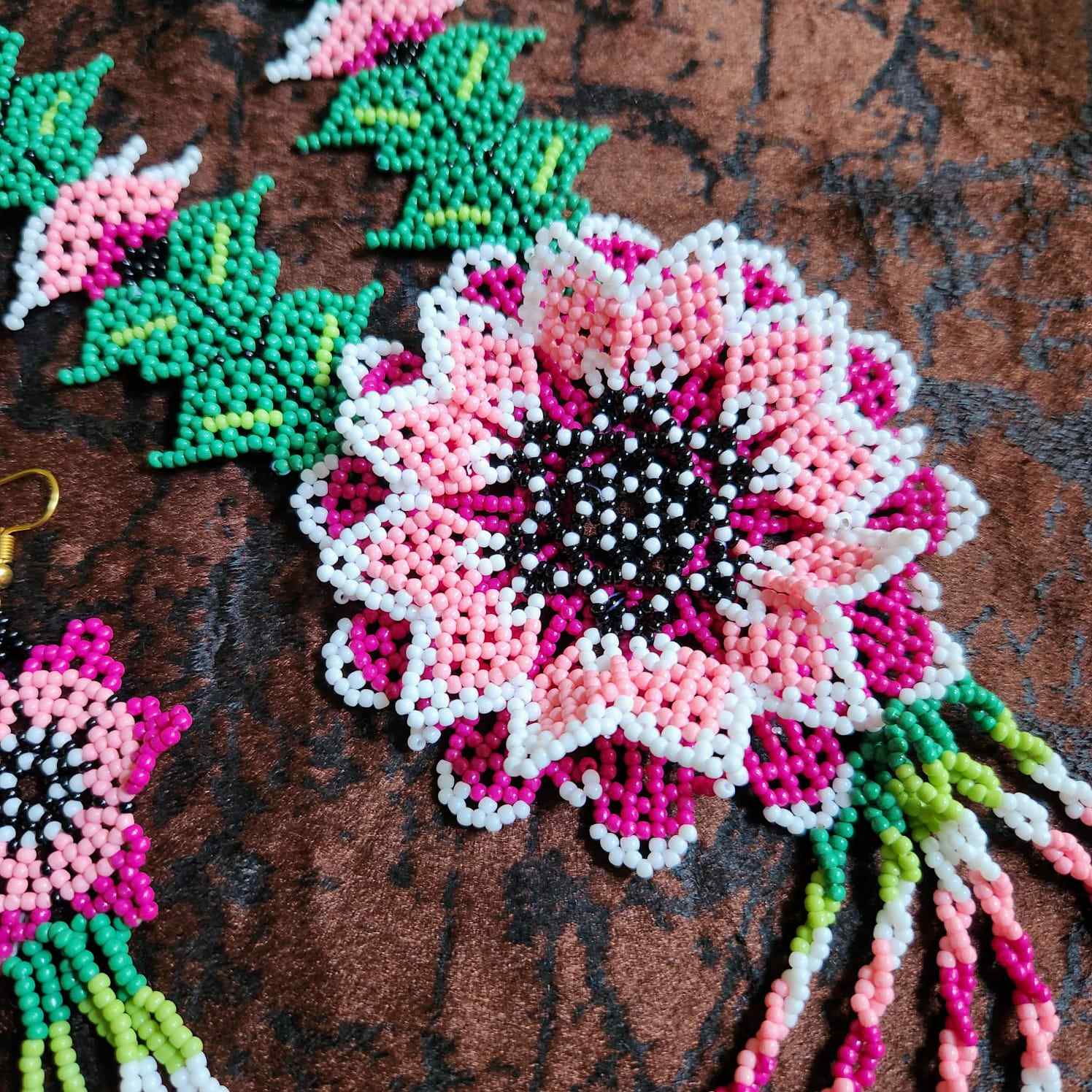 bead necklace flower necklace 3D necklace layer haldi necklace set flower earrings pink necklace