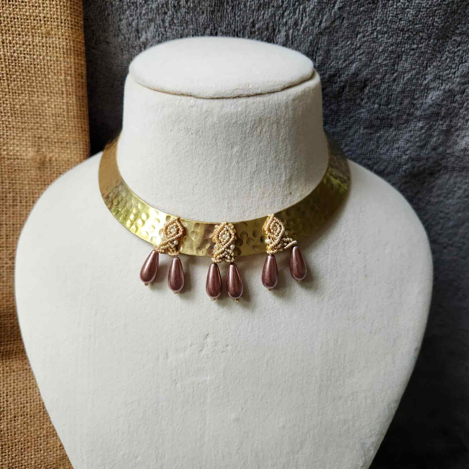 brass necklace hasli jewellery stone pearl daily-wear party necklace wedding shaadi sangeet mehendi reception jewellery bride