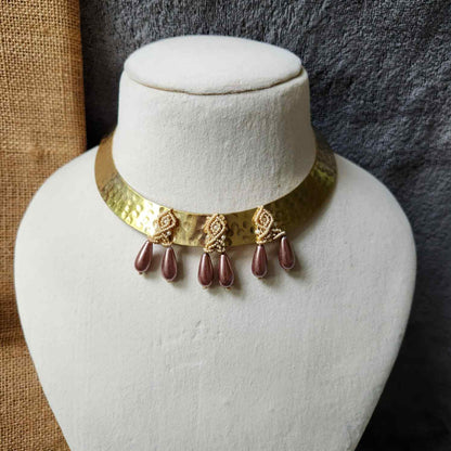 brass necklace hasli jewellery stone pearl daily-wear party necklace wedding shaadi sangeet mehendi reception jewellery bride