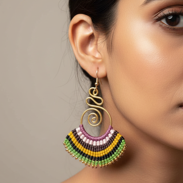 Sarpini multi purple macrame earrings
