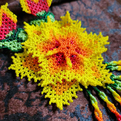 bead necklace flower necklace 3D necklace layer haldi necklace set flower earrings yellow orange necklace