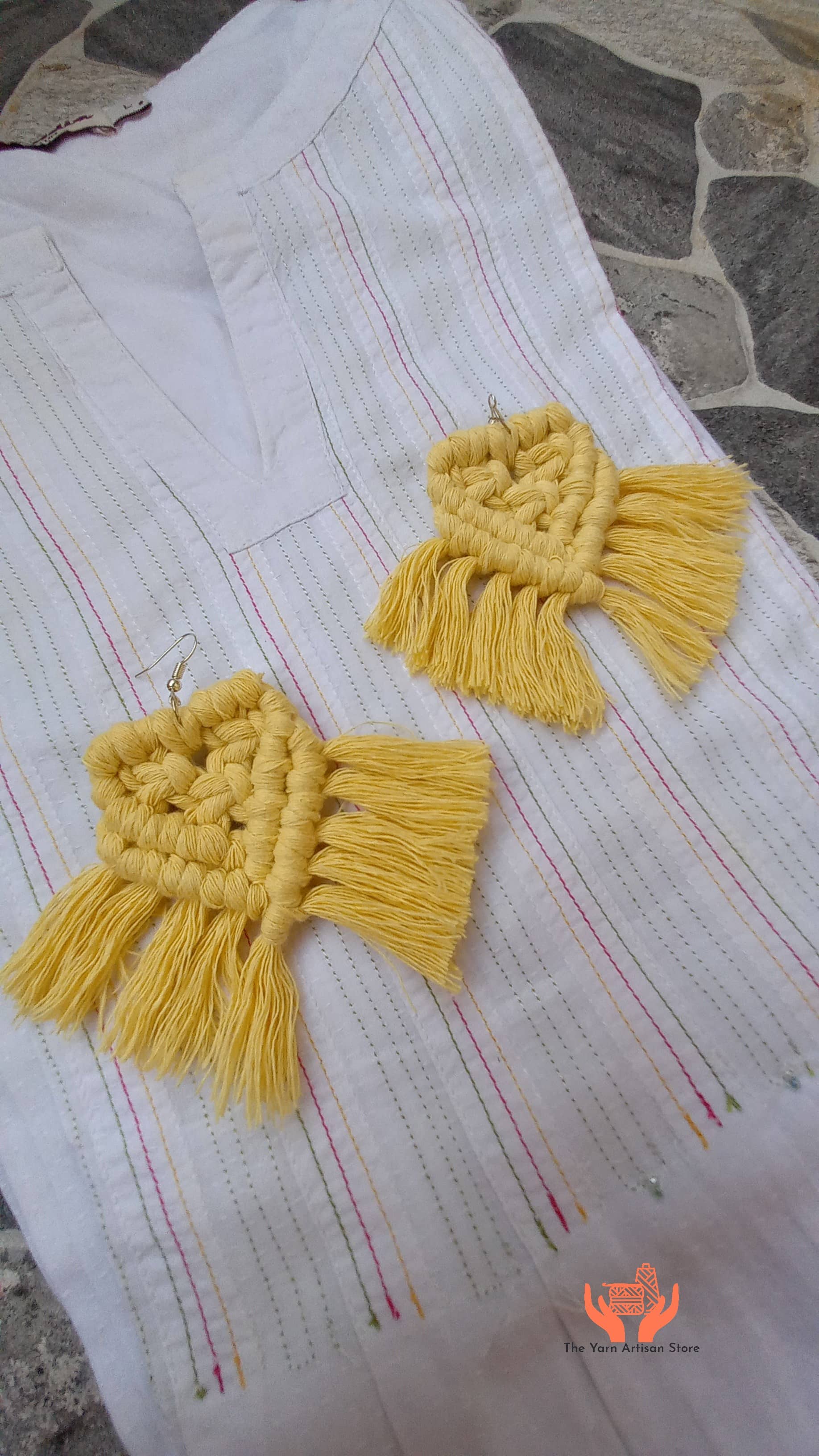 cotton thread macrame dangler earrings with tassels