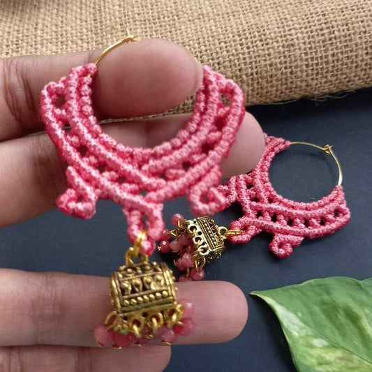 hoop with bead macrame work with jhumki attachment
