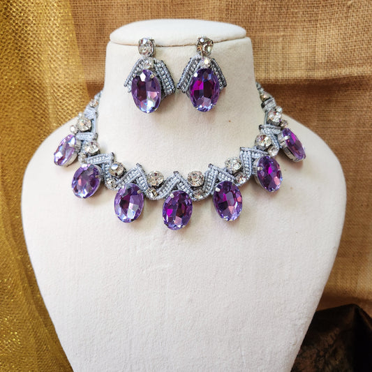 Varnika purple stone macrame necklace set