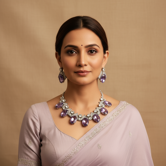 Varnika purple stone macrame necklace set