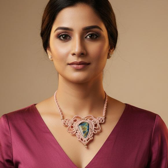 Sarasija labradorite macrame statement necklace