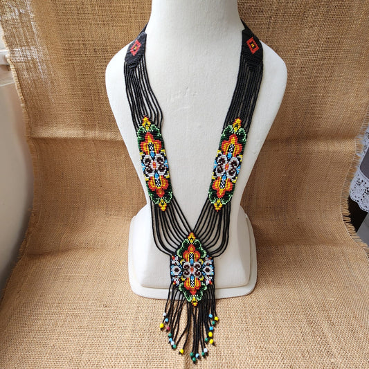 black seed bead loom necklace geometric layer necklace party necklace cocktail wedding statement
