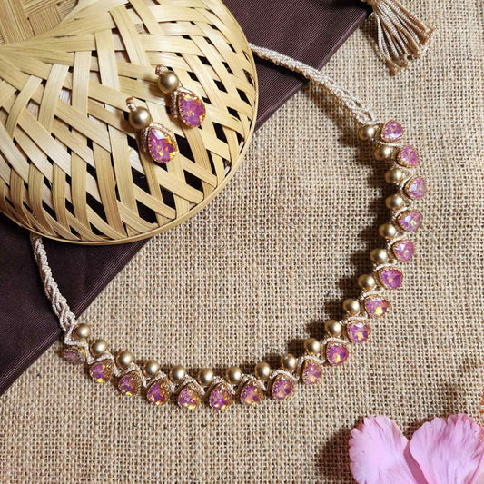 necklace stone jewellery party wedding necklace formal wear macrame necklace set pink gold necklace