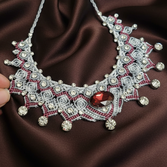 Madira burgundy stone macrame necklace set