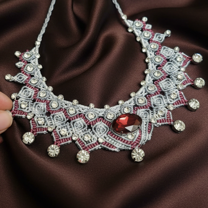 Madira burgundy stone macrame necklace set
