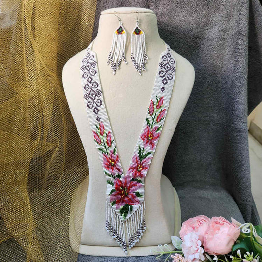 statement bead necklace partywear necklace multi colour necklace for sangeet wedding jewellery floral set bead earrings