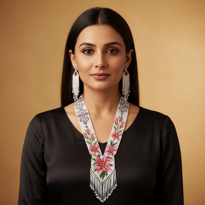 Svadhya floral geometric beadloom necklace set
