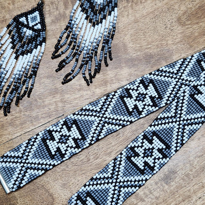 bead loom necklace choker necklace geometric design hair band choker seed bead earrings dangler earrings