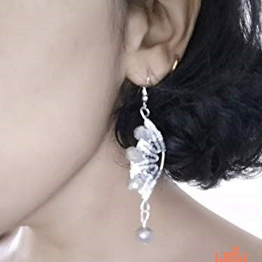 half moon shaped asymmetric macrame bead dangler earrings