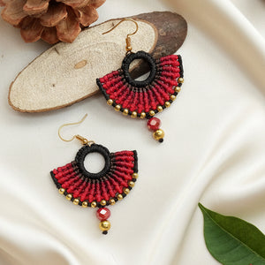 semi-circle macramé bead dangler earrings in different colours