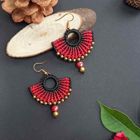 semi-circle macramé bead dangler earrings in different colours