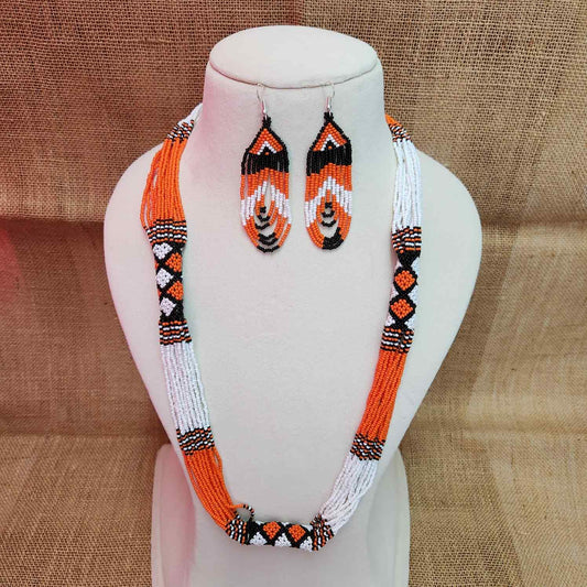 bead loom necklace long necklace layer necklace geometric design party necklace for saree formal wear statement necklace set