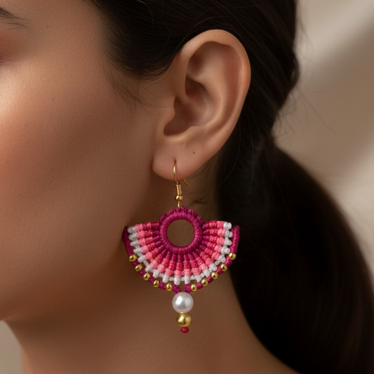 Varna pink macrame dangler earrings