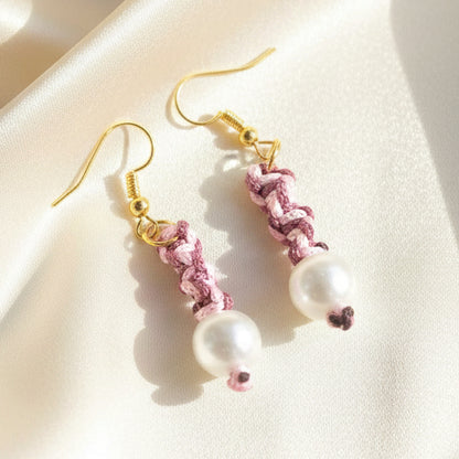 bead macrame earrings with a twisted design