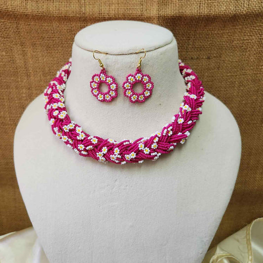 floral necklace bead jewellery short necklace daisy flower motif partywear necklace floral earrings