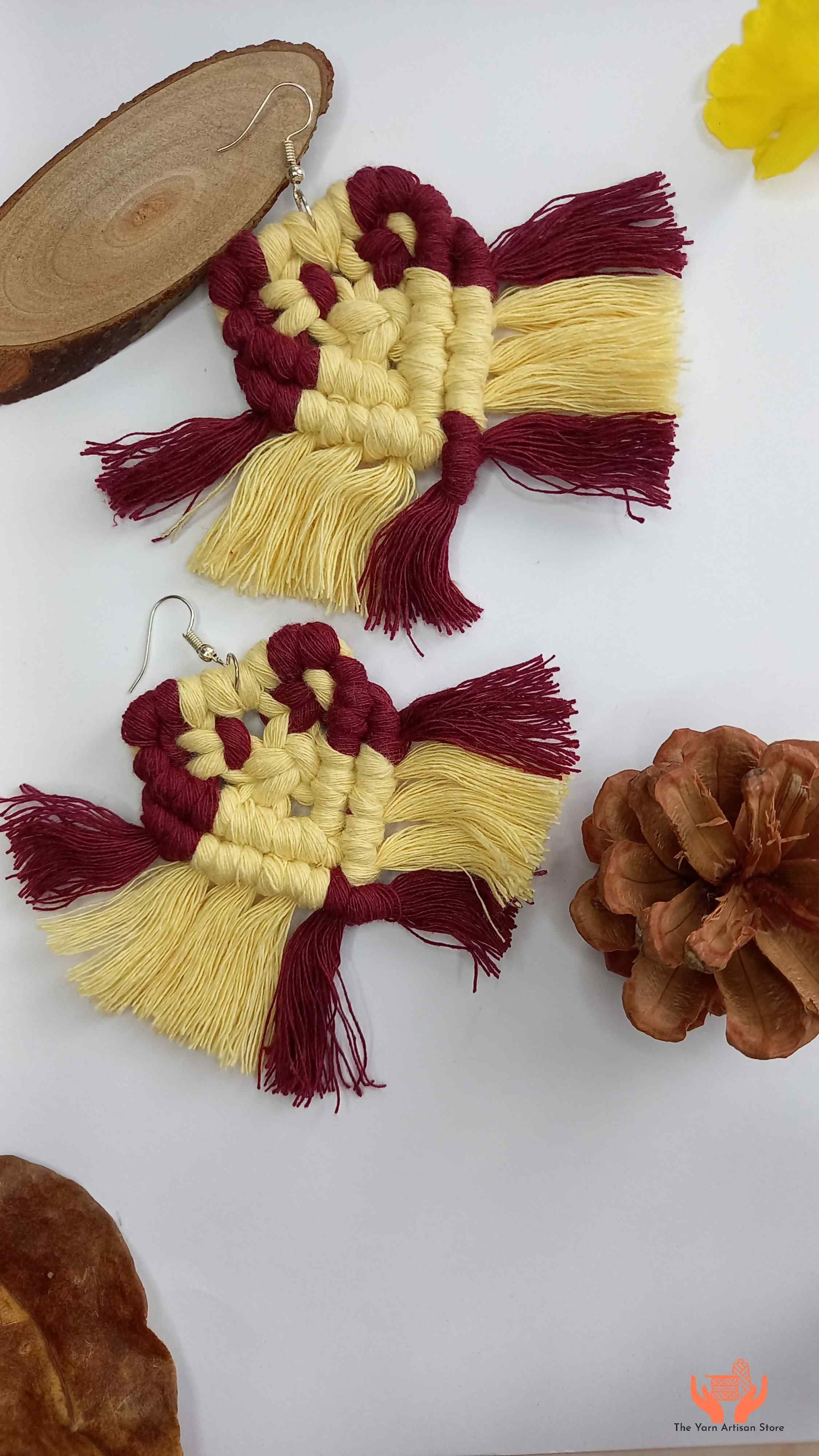 cotton thread macrame dangler earrings with tassels