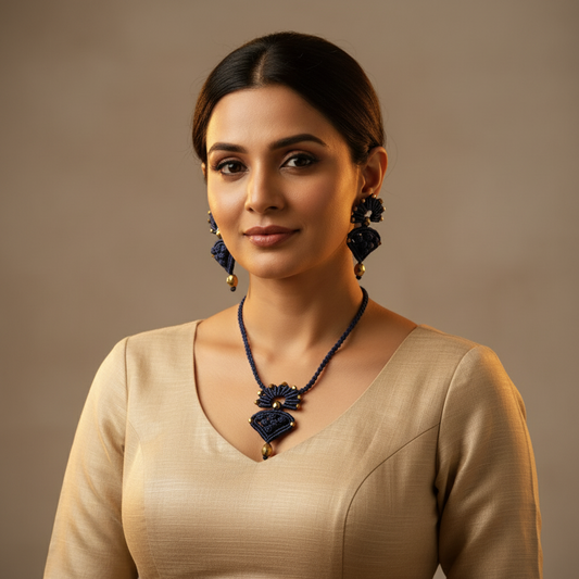 Alankrita blue macrame necklace set