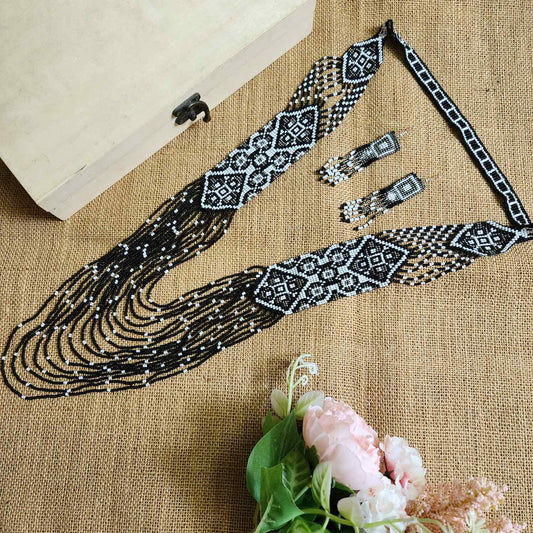 black white necklace layered necklace party wear necklace set bead jewellery wedding necklace office wear