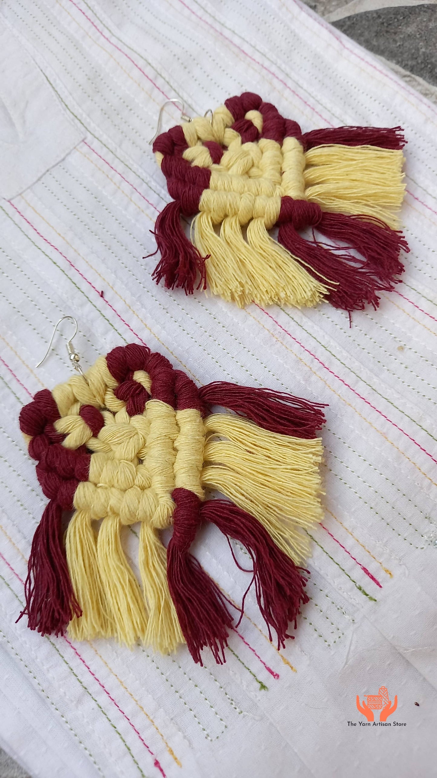 cotton thread macrame dangler earrings with tassels
