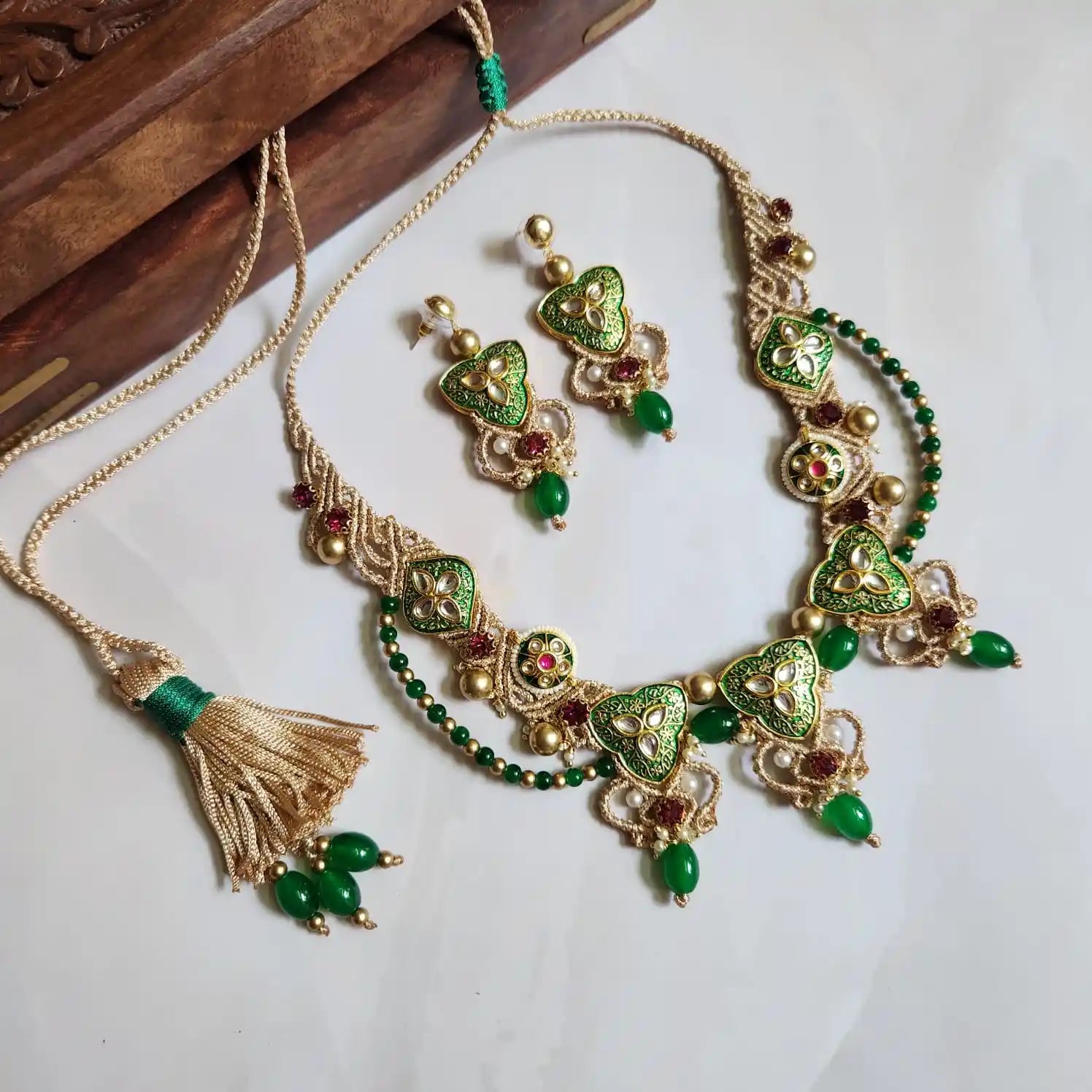 kundan necklace meenakari wedding party-wear necklace gold necklace floral necklace