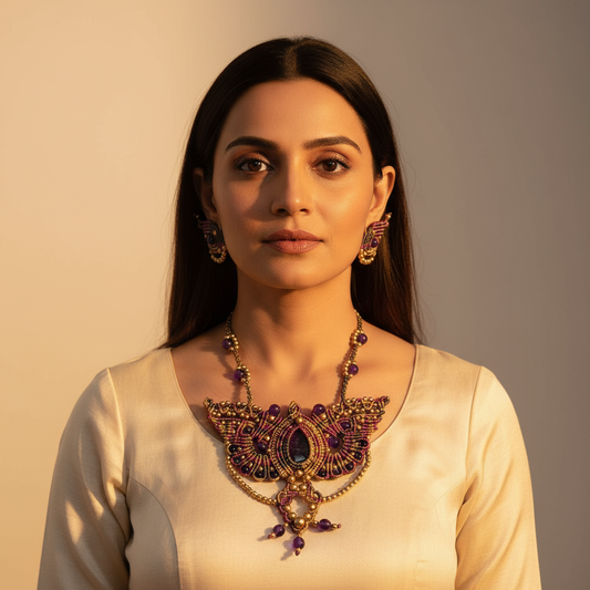 Thithli amethyst macrame necklace set