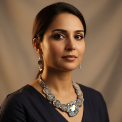 Varsha stone macrame necklace set