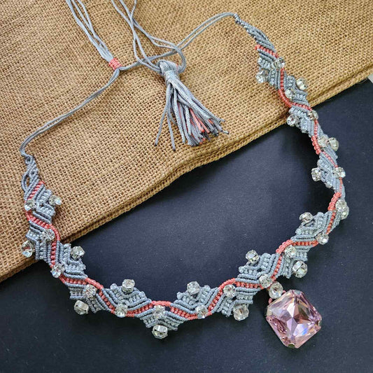 pink blush stone necklace silver necklace cocktail party necklace reception necklace pink necklace diamond necklace handmade