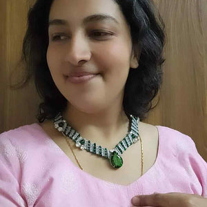 green stone emerald stone macrame necklace bead necklace silver necklace threadwork necklace woven necklace