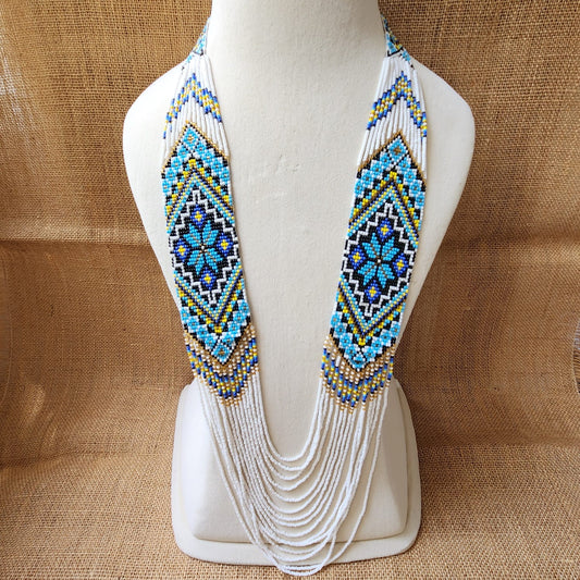 bead loom necklace long necklace layer necklace geometric design party necklace for saree formal wear statement necklace set