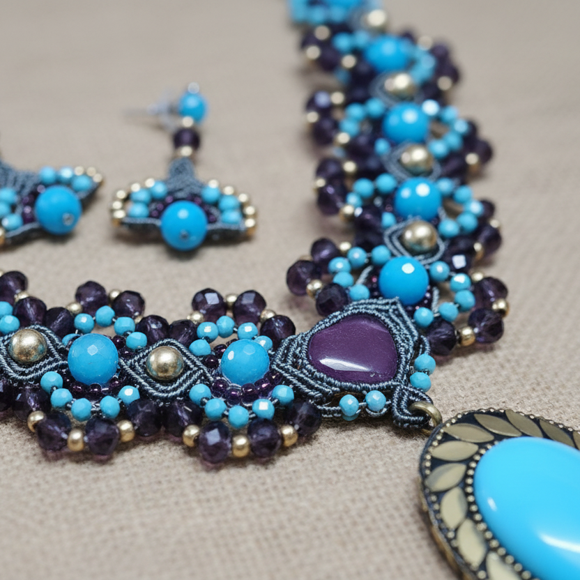 blue stone amethyst necklace party jewellery wedding earrings studs for saree bead necklace rustic vintage