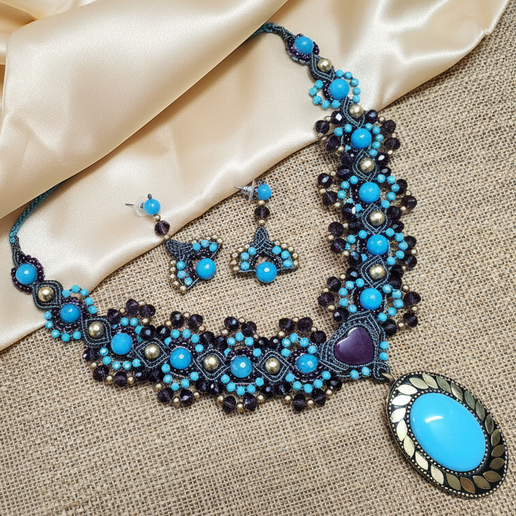 Nilima amethyst macrame necklace set